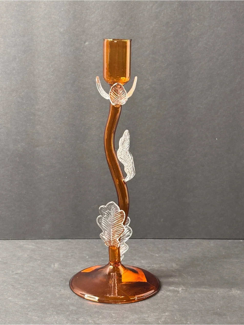 Anthropologie Whimsical Amber Clear Floral Candle Holder Cottagecore NWT 10”